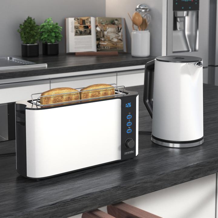 Produktbild Arendo Frühstücks Set, Edelstahl Wasserkocher 1,5l Temperaturwahl & 2-Scheiben Langschlitz Toaster, Weiss (1.50 l)