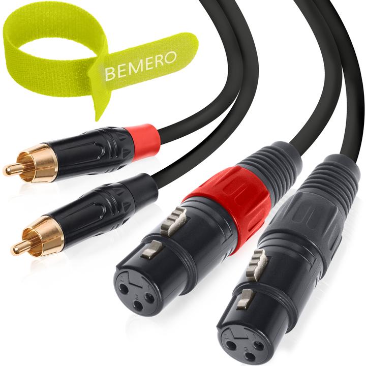 Image du produit Bemero BAC2544-1000BK Câble de connexion audio 2x RCA mâle - 2x XLRf 10m noir (10 m, Câbles Cinch, Câbles XLR)