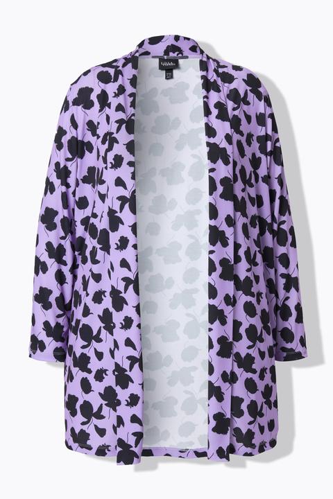 Actual product image Ulla Popken Matte Jersey Open Front Leaf Print Jacket (62)