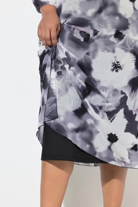 Produktbild Ulla Popken Mesh-Maxikleid, Blüten, A-Linie, V-Ausschnitt, Langarm (52)