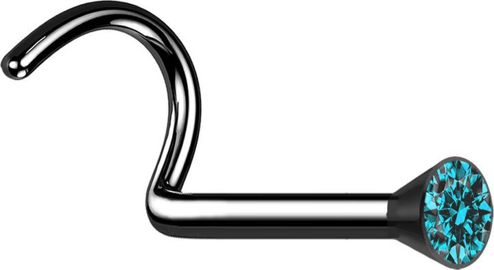 Actual product image Star Piercing Nasenstecker gebogen schwarz mit Kristall aqua (without brass, Titanium)