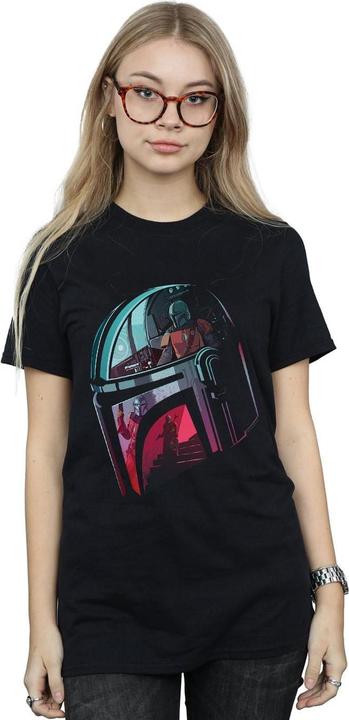 Actual product image Star Wars Womens/Ladies The Mandalorian Mandalore Helmet Reflection Cotton Boyfriend T-Shirt (S)