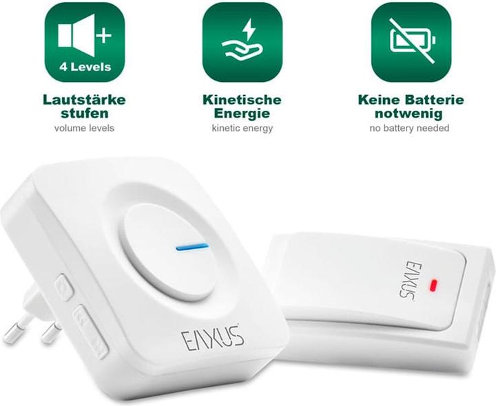 Actual product image Eaxus Doorbell with one receiver, LED light, IP44, battery-free