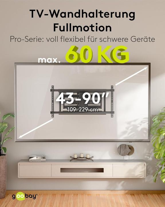 Image du produit Goobay Support TV mural Pro FULLMOTION XL, noir (Mur, 60 kg, 43" - 90")