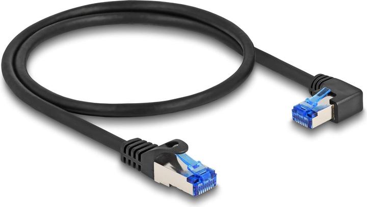 Produktbild Delock RJ45 Netzwerkkabel Cat.6A S/FTP gerade / rechts gewinkelt 0,5 m schwarz (S/FTP, CAT6a, 0.50 m)