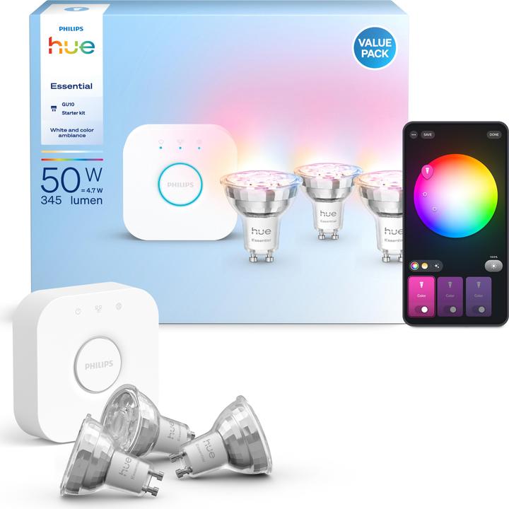 Produktbild Philips Hue Starter Kit Essential White & Color Ambiance + Bridge (GU10, 345 lm, 4 x)