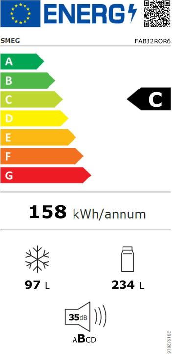 Label énergétique Smeg FAB32ROR6 (331 l)