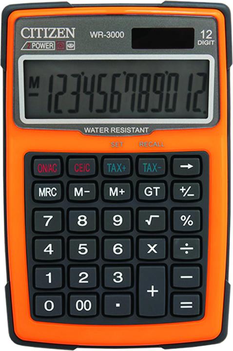 Actual product image Citizen calculator Waterproof WR-3000 calculator, 152x105mm, orange (Solar cells, Batteries)