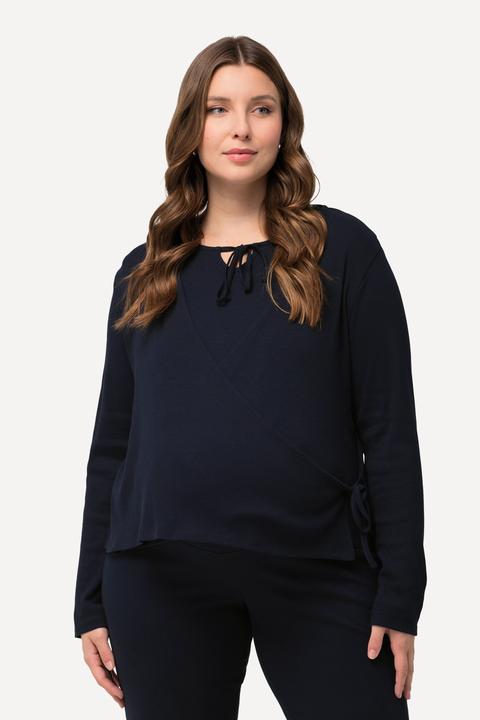 Produktbild Ulla Popken Bellieva Wickeljacke, Regular Fit, Rippjersey, V-Ausschnitt, Langarm (54)