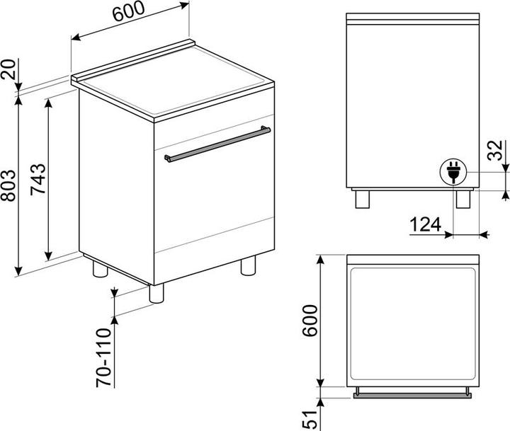 Image du produit Smeg Standherd mit InduktionKochfeld60x60 cm, Pyrolyse Reinigung