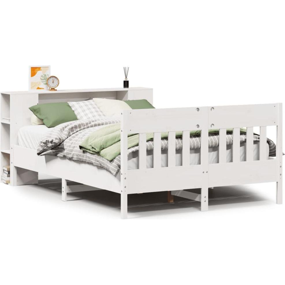VidaXL, Bett, Massivholzbett Holzbett Bett mit Regal ohne Matratze Weiss 140x190cm (140 x 190 cm)