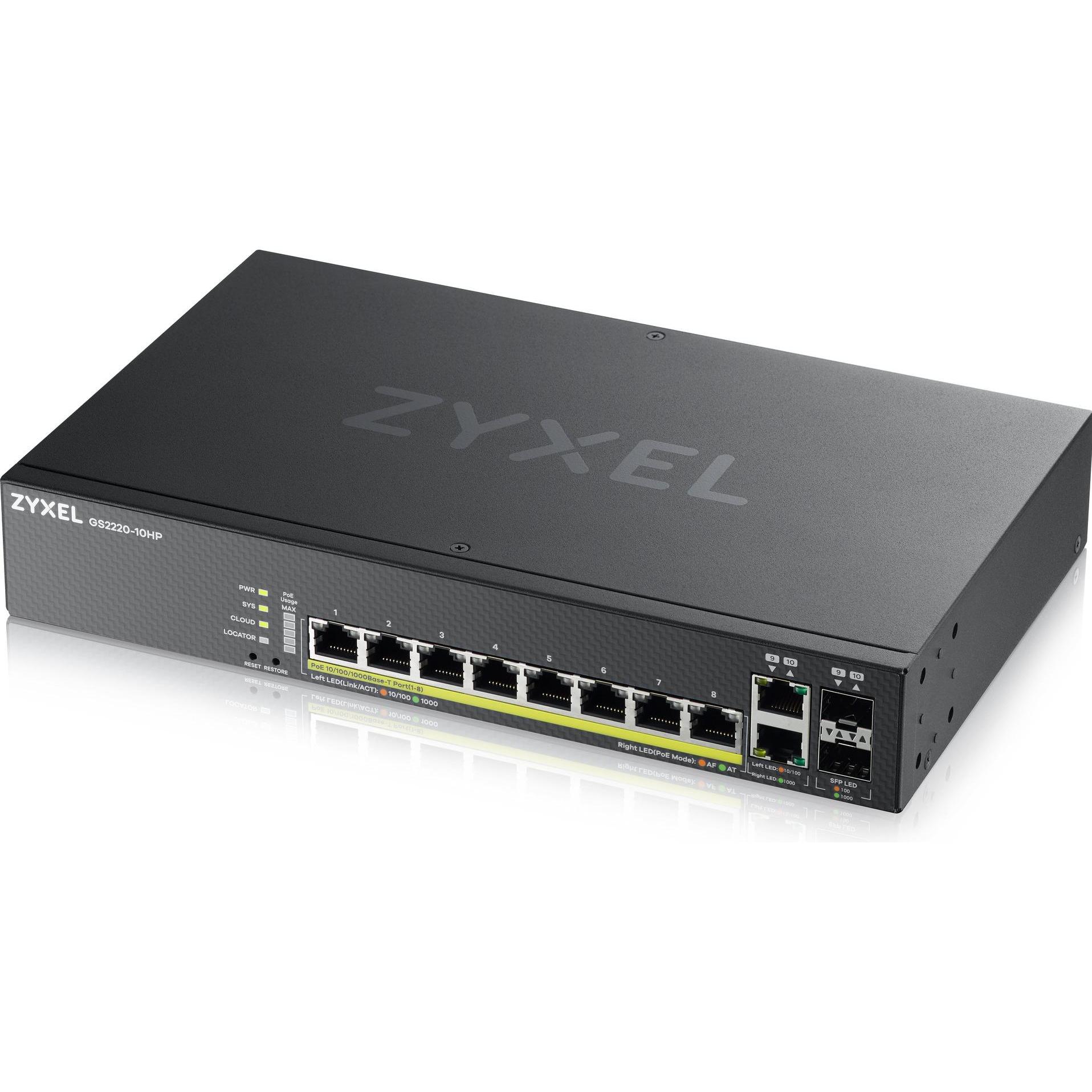 Thumbnail - Zyxel GS2220-10HP (10 Ports), Netzwerk Switch, Schwarz