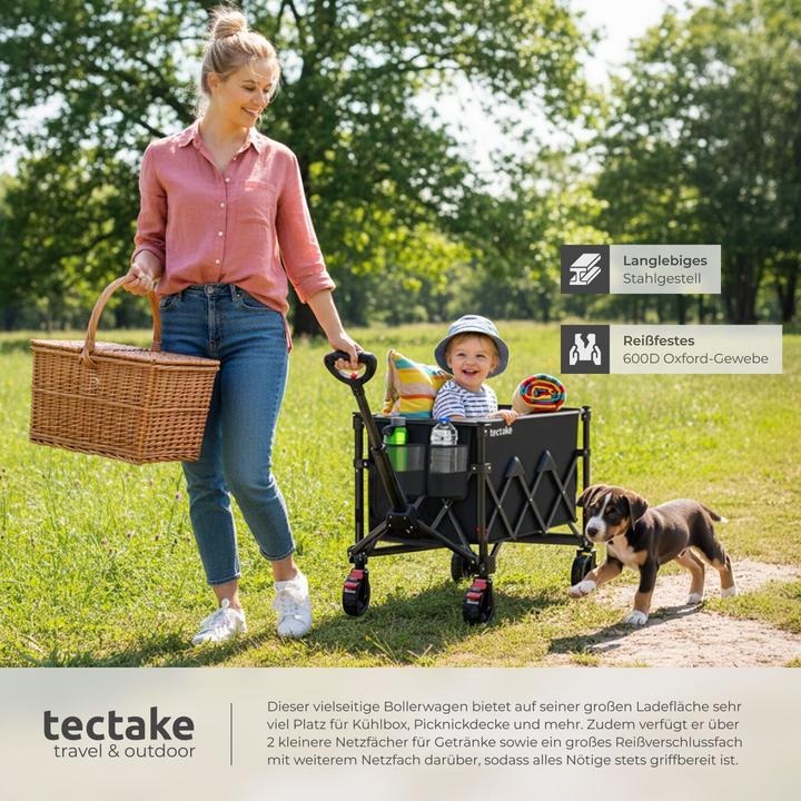 Produktbild tectake Bollerwagen RollRider faltbar, Teleskopgriff, Profilräder