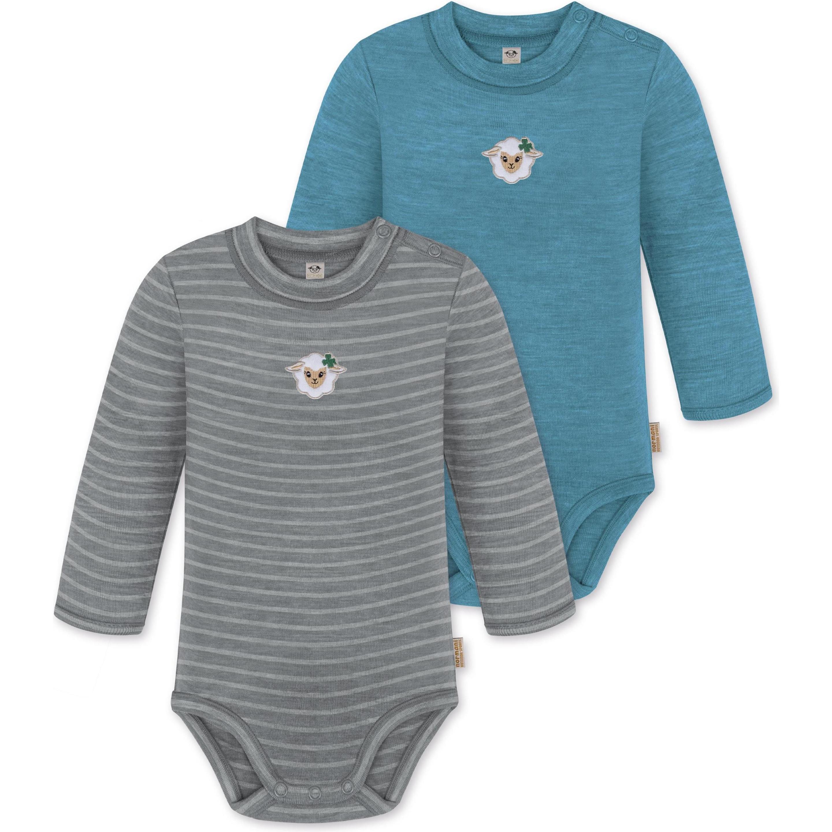 Normani, Herren, Body, 2er Pack Baby Merino Langarmbody „Tuai" - 9401, Grau, (68)