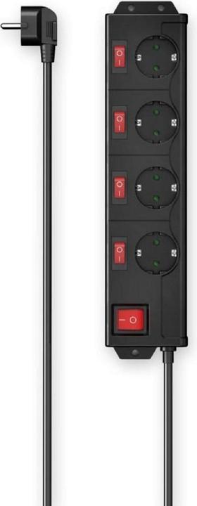 Produktbild Hama Steckdosenleiste, 4-fach, 90°, einzeln schaltbar, Wandmontage, 1,4 m, Schw. (4x, CEE 7/3, 1.40 m)