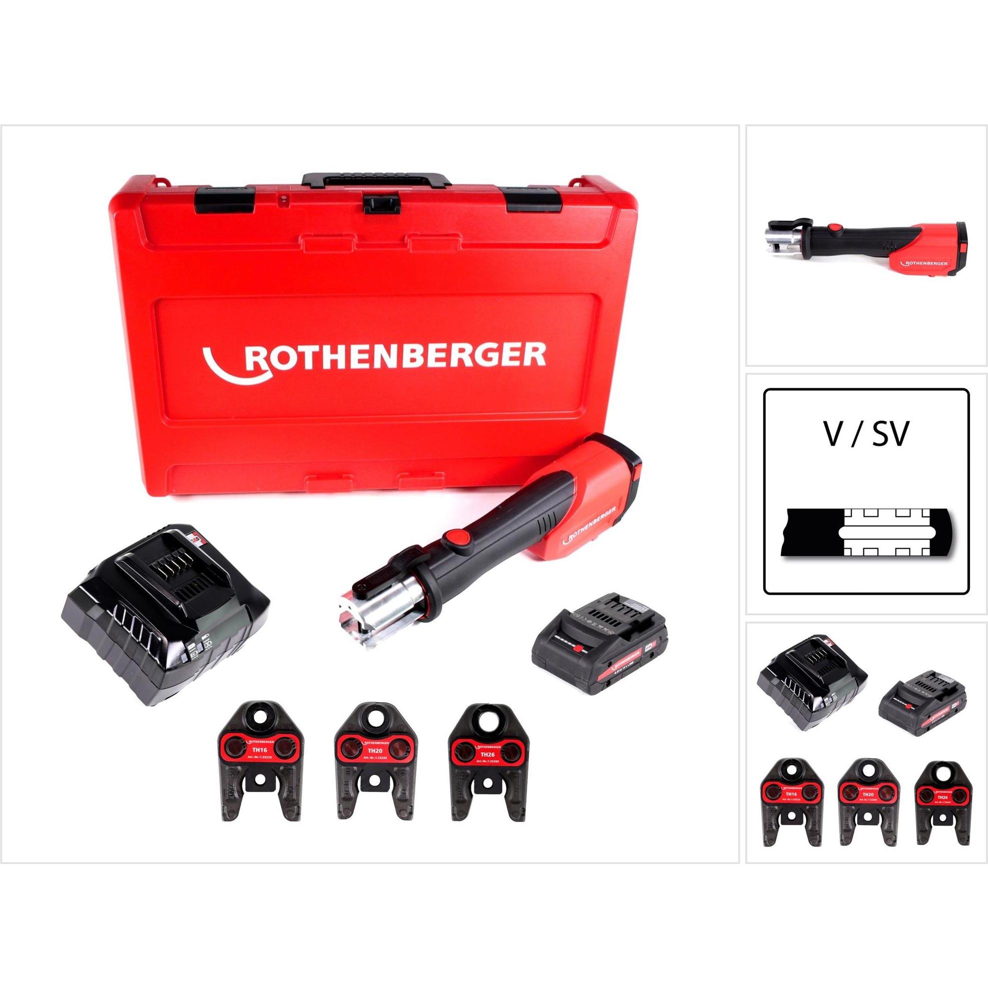 Rothenberger, Pressa, ROMAX 4000 Set TH16-20-26 mm Pressa a batteria + 1x batteria 4,0Ah + caricabatterie + Pressback