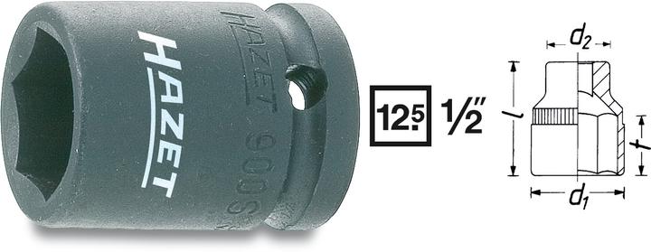 Actual product image HAZET Impact socket ∙ hexagon 900S-14 ∙ Square, hollow 12.5 mm (1/2 inch) ∙ Outside hexagon tractio… (14 mm)