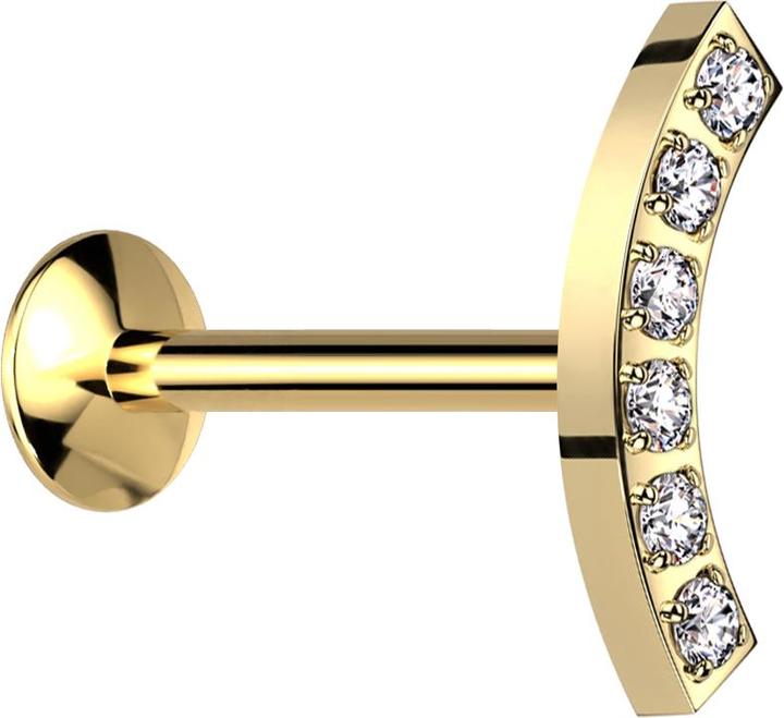 Immagine prodotto Star Piercing Micro Threadless UFO Labret placcato oro foglia argento curvo sei cristalli argento (senza ottone, Acciaio chirurgico 316L)