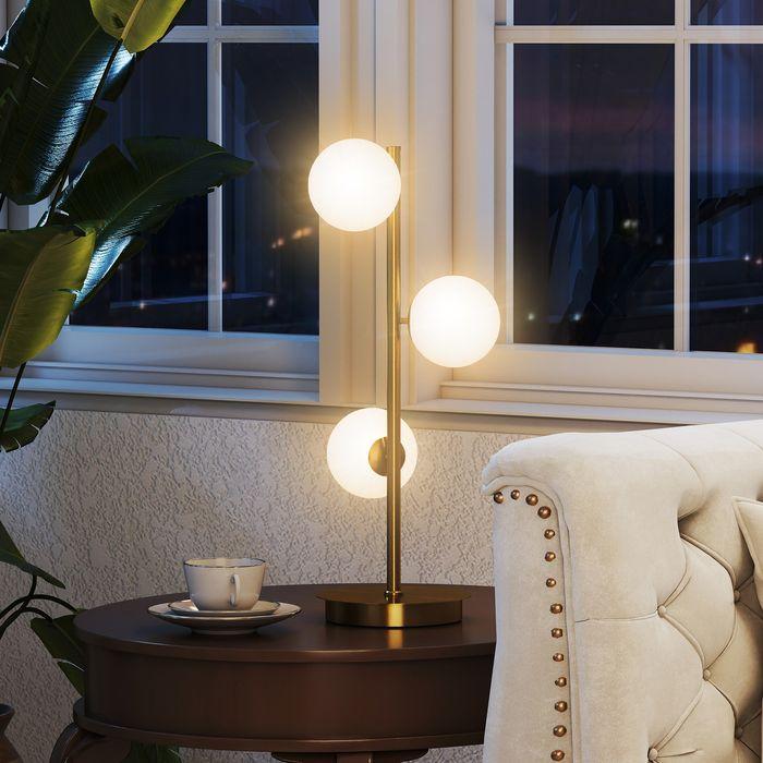 Actual product image Swisshandel24 Tischlampe Tischleuchte mit 3 Kugelschirmen, stabiler Stahlfuss, 24x24x53cm, Messing (G9)