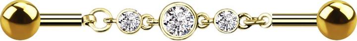 Produktbild Star Piercing Barbell 14k vergoldet Kette mit drei Kristallen (Messing, Chirurgenstahl 316L)