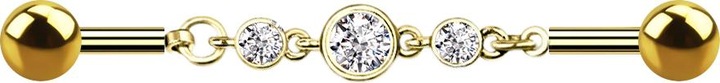 Produktbild Star Piercing Barbell 14k vergoldet Kette mit drei Kristallen (Chirurgenstahl 316L, Messing)