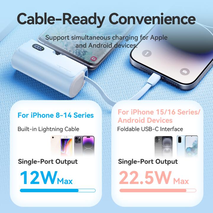 Image du produit Vention LED Display 4800mAh Power Bank (USB-C + Lightning + USB-C) 22.5W Rose Pliable USB-C Type (4800 mAh, 22.50 W, 22.50 Wh)