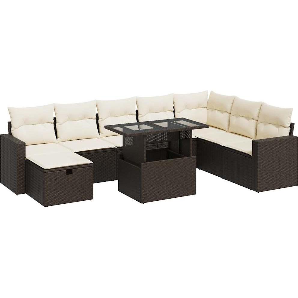 VidaXL, Gartenlounge, 9-tlg. Garten-Sofagarnitur mit Kissen Braun Poly Rattan