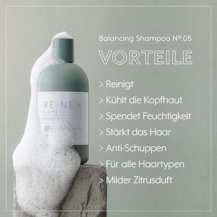 Produktbild Re-New Copenhagen Balancing Shampoo 2 in 1 Premium Haarpflege Unisex Vegan Sulfatfrei 300ml (300 ml, Flüssiges Shampoo)