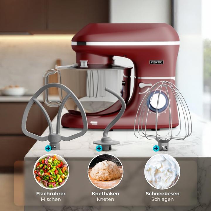 Produktbild Fentic Keukenmachine - 1500W - RVS Mengkom (6,2 L) - Keukenrobot - Mixer met Garde, Deeghaak en Menghaak - (2000 W, 6.20 l)