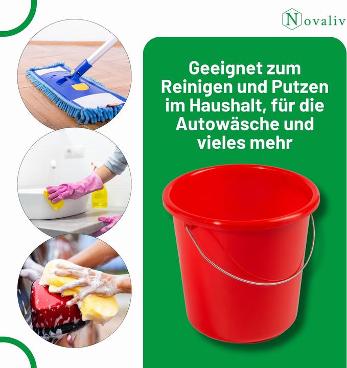 Produktbild Novaliv 10 Stück Eimer 5L Rot mit Masseinteilung - Putzeimer 5 Liter? 22,5 cm Praktischer Allrounder (10 Stk.)