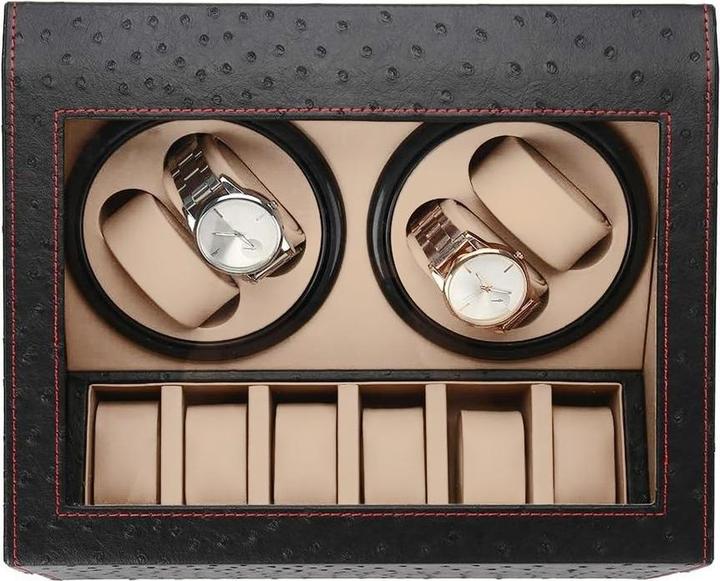 Actual product image Cbx Uhrenbeweger für 4+6 Uhren, Watchwinder Kamelmuster mit roten Nähten (4x)