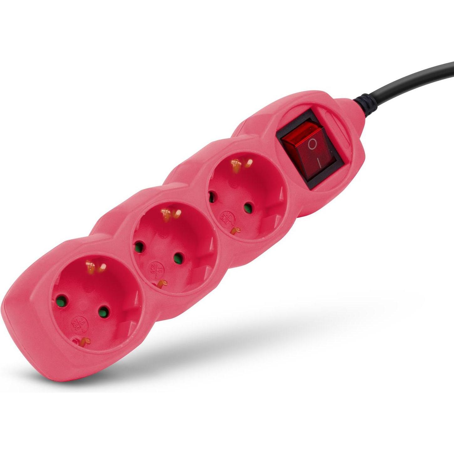 Entac, Ciabatta multipresa, Steckdosenleiste 3fach 1,5m Schalter pink (3x, CEE 7/3, 1.50 m)