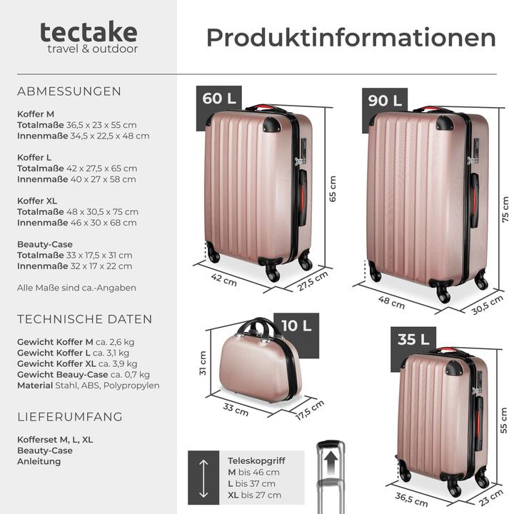 Immagine prodotto tectake Set di valigie Valigie Trolley Set di trolley Hardcase (90 l, M (50 - 90l))