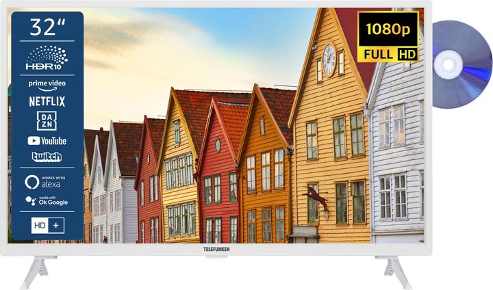 Produktbild Telefunken XF32SN550SD-W 32 Zoll Fernseher / Smart TV (Full HD, HDR, Triple-Tuner, DVD-Player) - Ink (32", LED, Full HD, 2024)