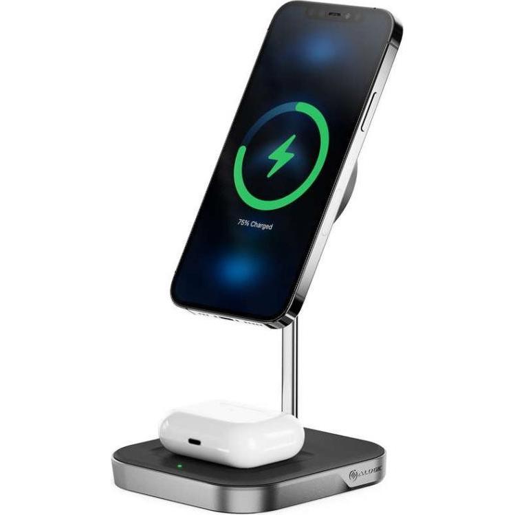 Thumbnail - Alogic MagSpeed 2-in-1 Wireless Charging Station (15 W), Wireless Charger, Schwarz, Silber