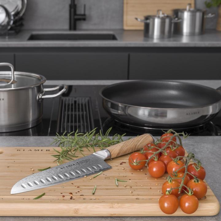 Image du produit KLAMER Santoku Damastmesser Olive 18 cm Kochmesser (18 cm)