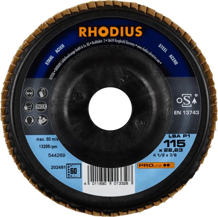 Actual product image Rhodius PROline LSA P1 flap disc 115 x 22.23 mm K60 (60)
