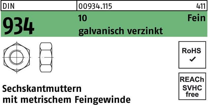 Image du produit Écrou hexagonal DIN 934 M 24 x 2 10 électro-galvanisé (M24)