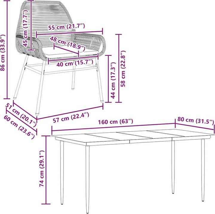 Produktbild vidaXL Garten Essgruppe (160 x 80 x 74 cm)