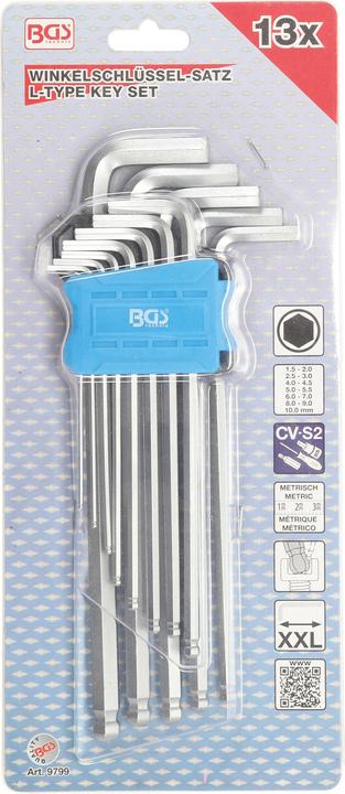 Produktbild BGS Winkelschlüssel-Satz, extra lang Innensechskant mit Kugelkopf 1,5 - 10 mm 13-tlg.
