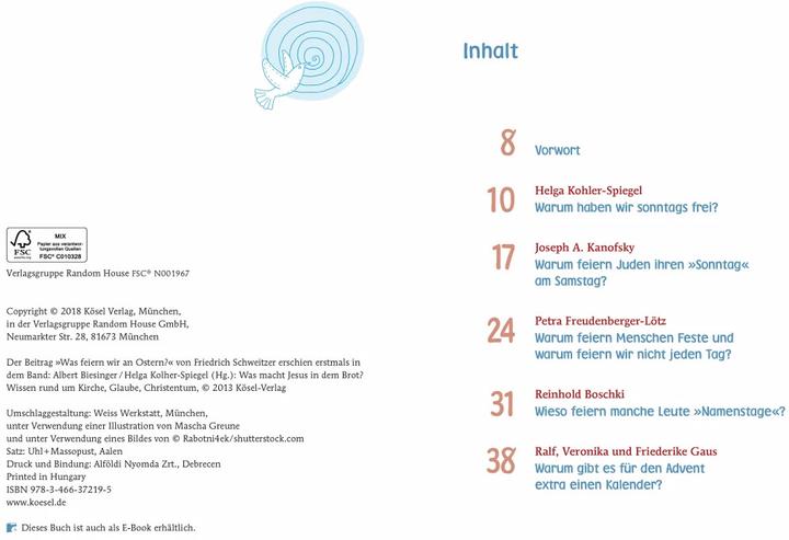 Produktbild Warum haben wir sonntags frei? (Deutsch, Albert Biesinger, Helga Kohler-Spiegel, Mascha Greune, Simone Hiller, 2018)