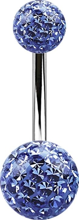 Produktbild Star Piercing Banane silber mit zwei Kristall Kugeln hellblau Epoxy Schutzschicht (Chirurgenstahl 316L)