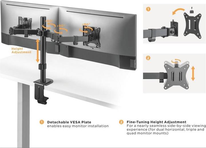 Actual product image equip Table mount 17"-32"/9kg DualTFT 360° rotation bw (Table, 32", 9 kg)