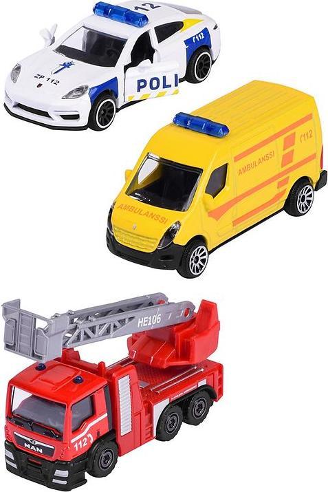 Actual product image Majorette SOS cars fire engine, ambulance, police car 7.5cm 3pcs - without price tag