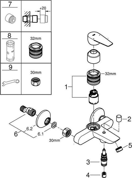 Productafbeelding Grohe Eéngreeps badmengkraan BAUEDGE 1/2" chr