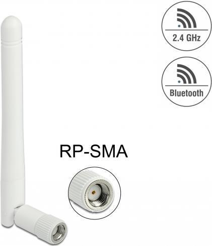 Produktbild Delock WLAN 802.11 b/g/n Antenne RP-SMA Stecker 2 dBi omnidirektional mit Kippgelenk weiss (WLAN)