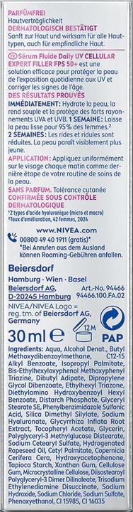 Image du produit NIVEA Cellular Expert Filler Daily UV Serum Fluid SPF 50+ (Sérum UV quotidien de comblement) (30 ml)
