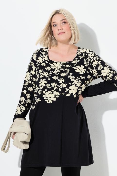 Actual product image Ulla Popken Floral Placement Print Empire Knit A-Line Tunic (46, 48)