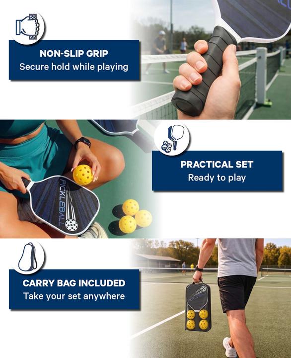 Produktbild Stride Pickleball Paddle Set – 2 Schläger & 4 Bälle mit Tasche