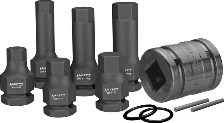 HAZET Schlag-, Maschinenschrauber Schraubendreher-Steckschlüsseleinsatz Satz 985S/11 ∙ Vierkant12,5… (14 mm, 17 mm, 19 mm)